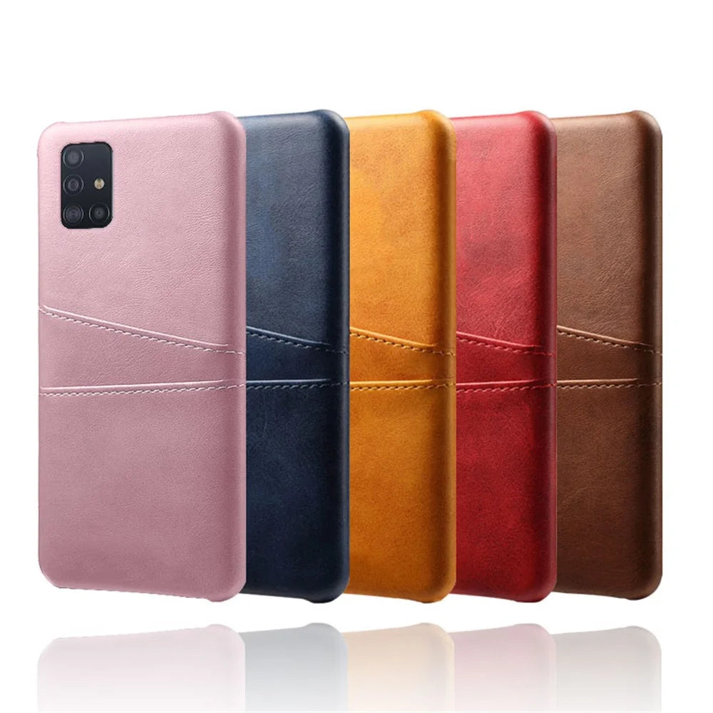 Double Card Slots PU Leather Coated Hard PC Case for Samsung Galaxy A71 A715 - Black - 7