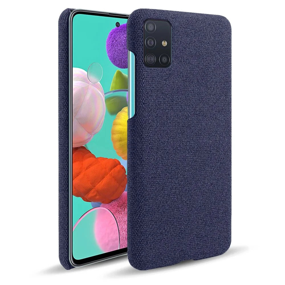 Solid Color Cloth Texture PC Phone Case for Samsung Galaxy A71 A715 - Dark Blue - 1