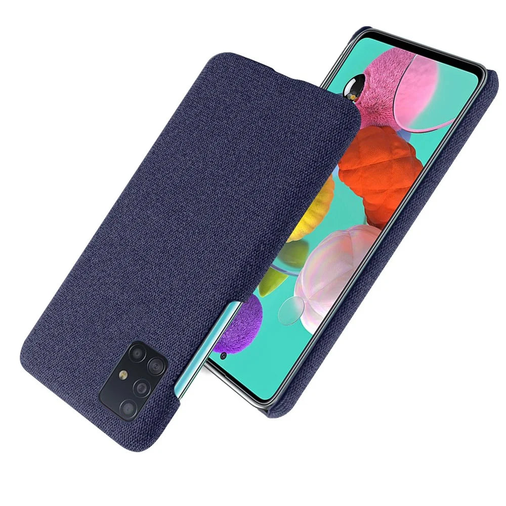 Solid Color Cloth Texture PC Phone Case for Samsung Galaxy A71 A715 - Dark Blue - 2