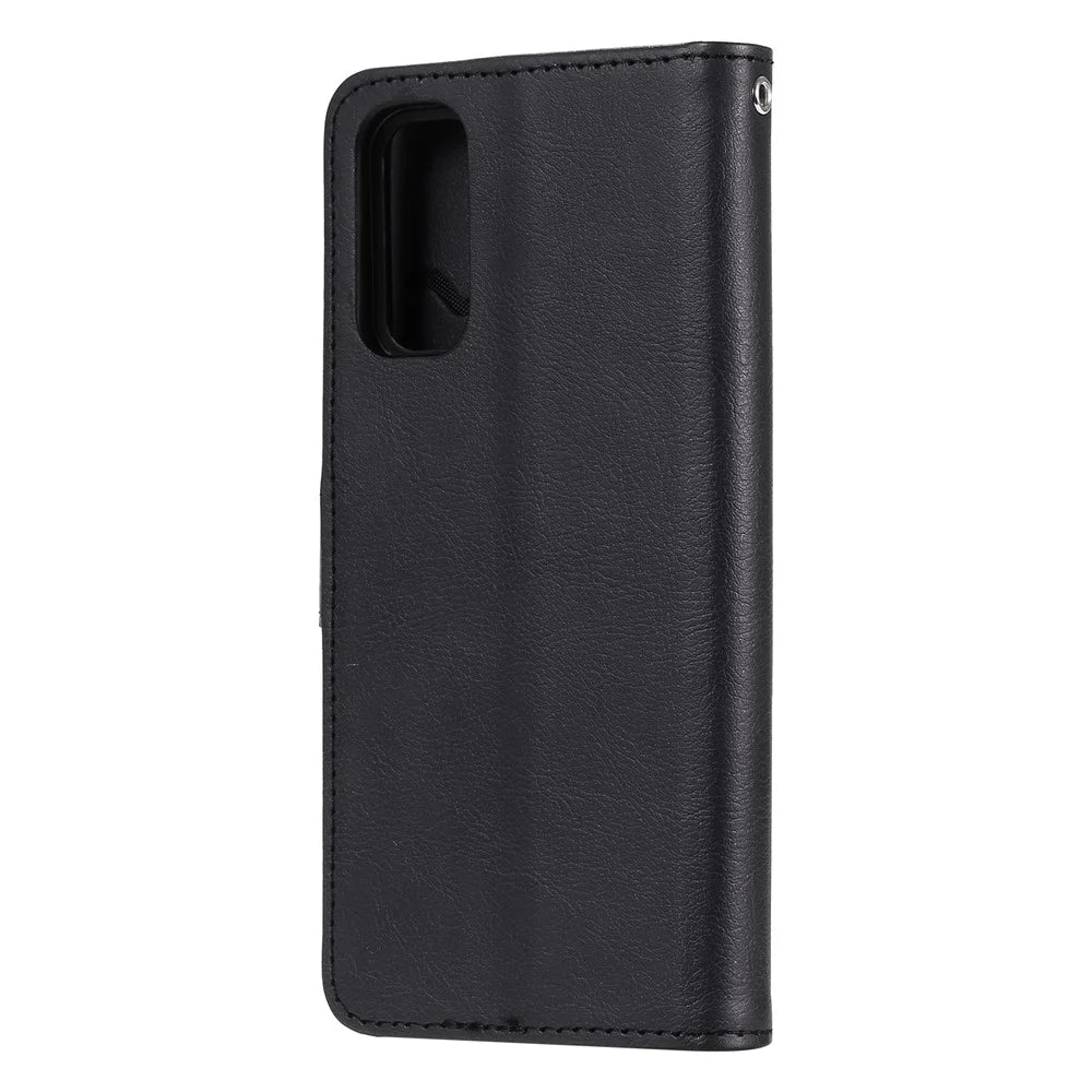 For Samsung Galaxy S20 4G / S20 5G Case 2 in 1 Detachable Magnetic Leather Wallet Mobile Cover with Strap - Black - 3