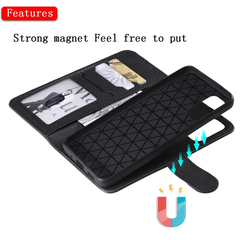 For Samsung Galaxy S20 4G / S20 5G Case 2 in 1 Detachable Magnetic Leather Wallet Mobile Cover with Strap - Black - 6