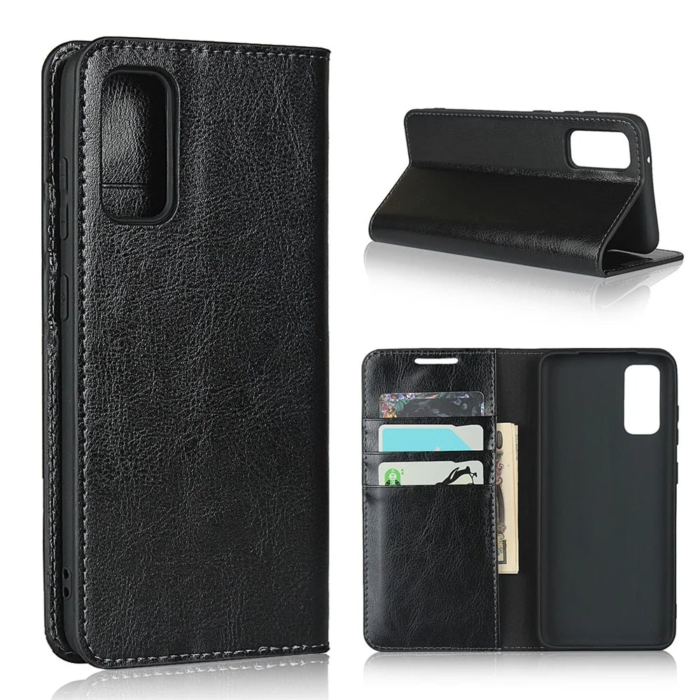 Crazy Horse Genuine Leather Stand Wallet Phone Case for Samsung Galaxy S20 4G/S20 5G - Black - 1