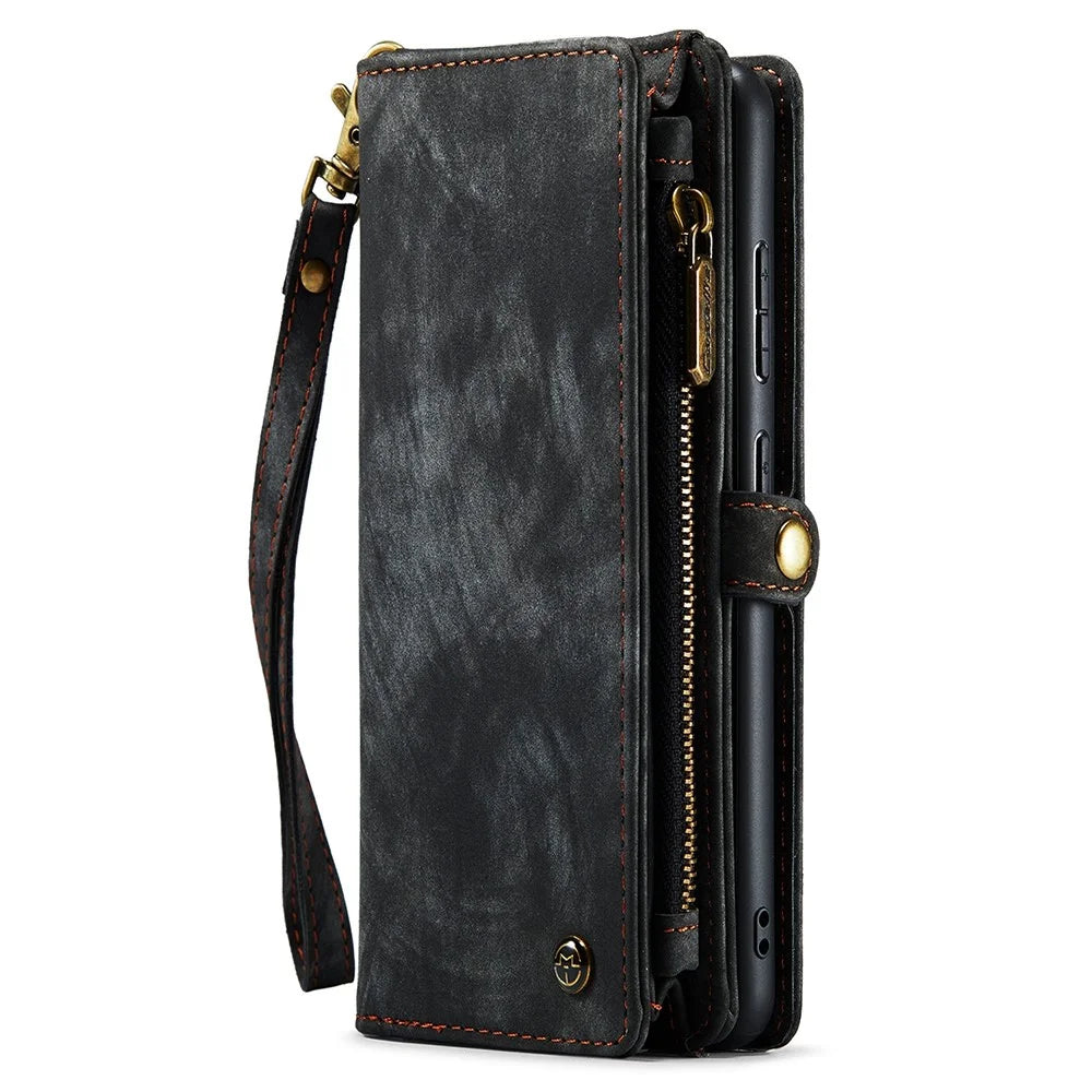 CASEME 008 Series Retro PU Leather Phone Cover Magnetic 2-in-1 Wallet Stand Phone Shell for Samsung Galaxy S20 4G / S20 5G - Black - 2