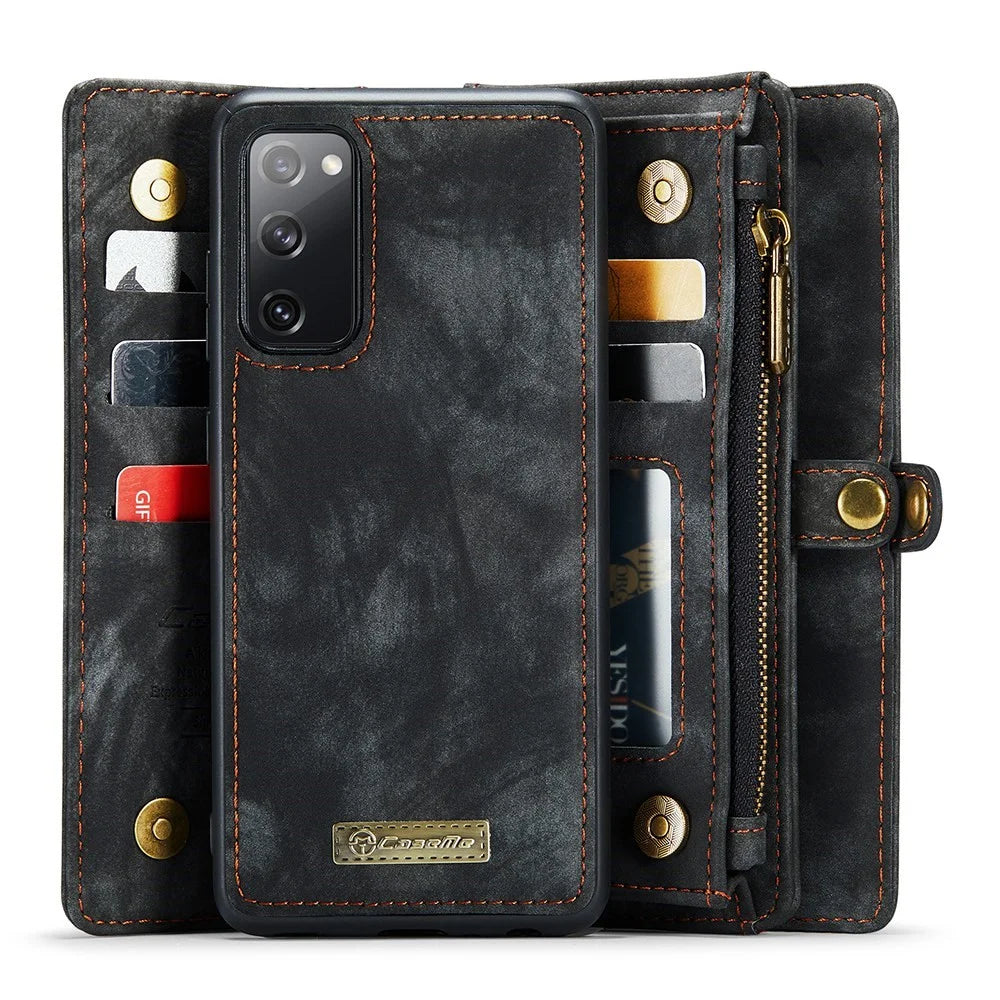 CASEME 008 Series Retro PU Leather Phone Cover Magnetic 2-in-1 Wallet Stand Phone Shell for Samsung Galaxy S20 4G / S20 5G - Black - 3