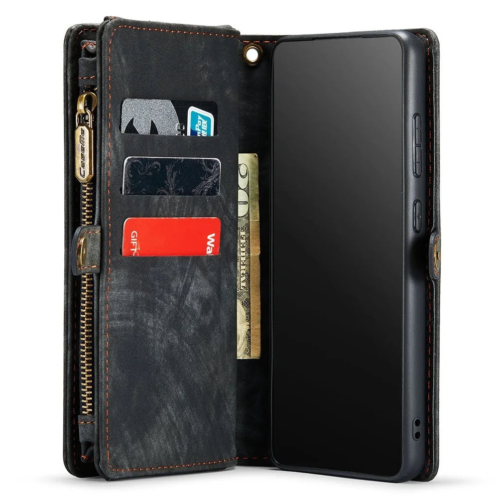 CASEME 008 Series Retro PU Leather Phone Cover Magnetic 2-in-1 Wallet Stand Phone Shell for Samsung Galaxy S20 4G / S20 5G - Black - 5