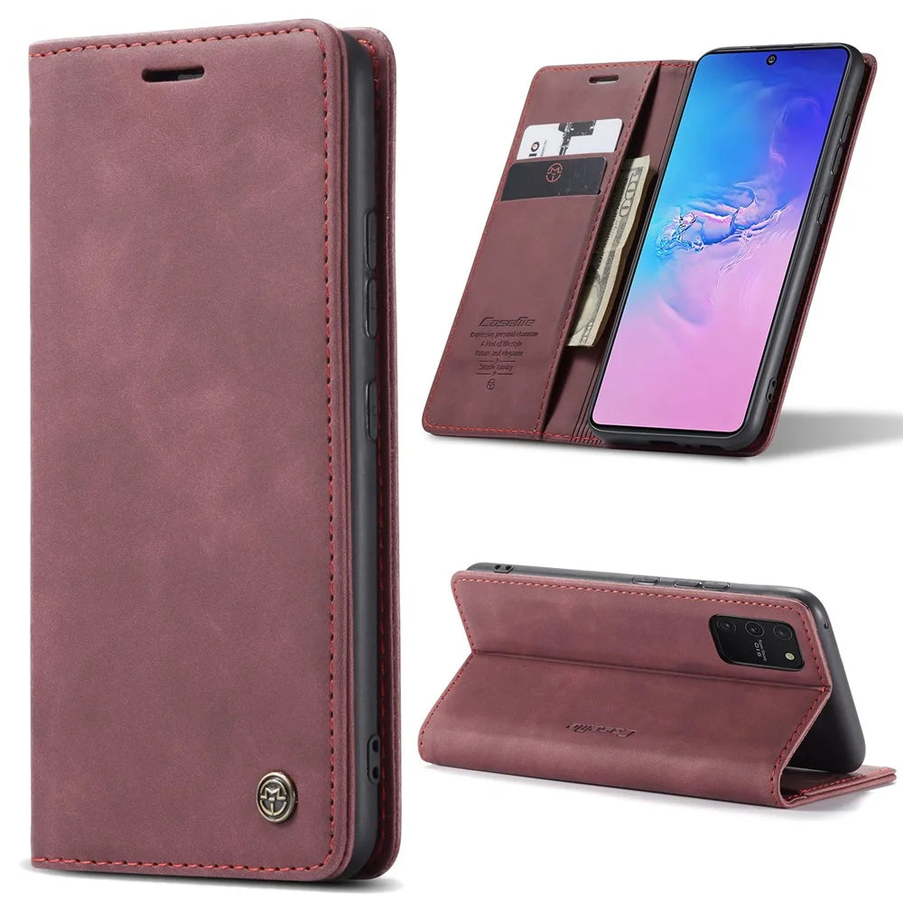 CASEME 013 Series Flip Wallet Leather Mobile Case for Samsung Galaxy A91/S10 Lite - Wine Red - 2