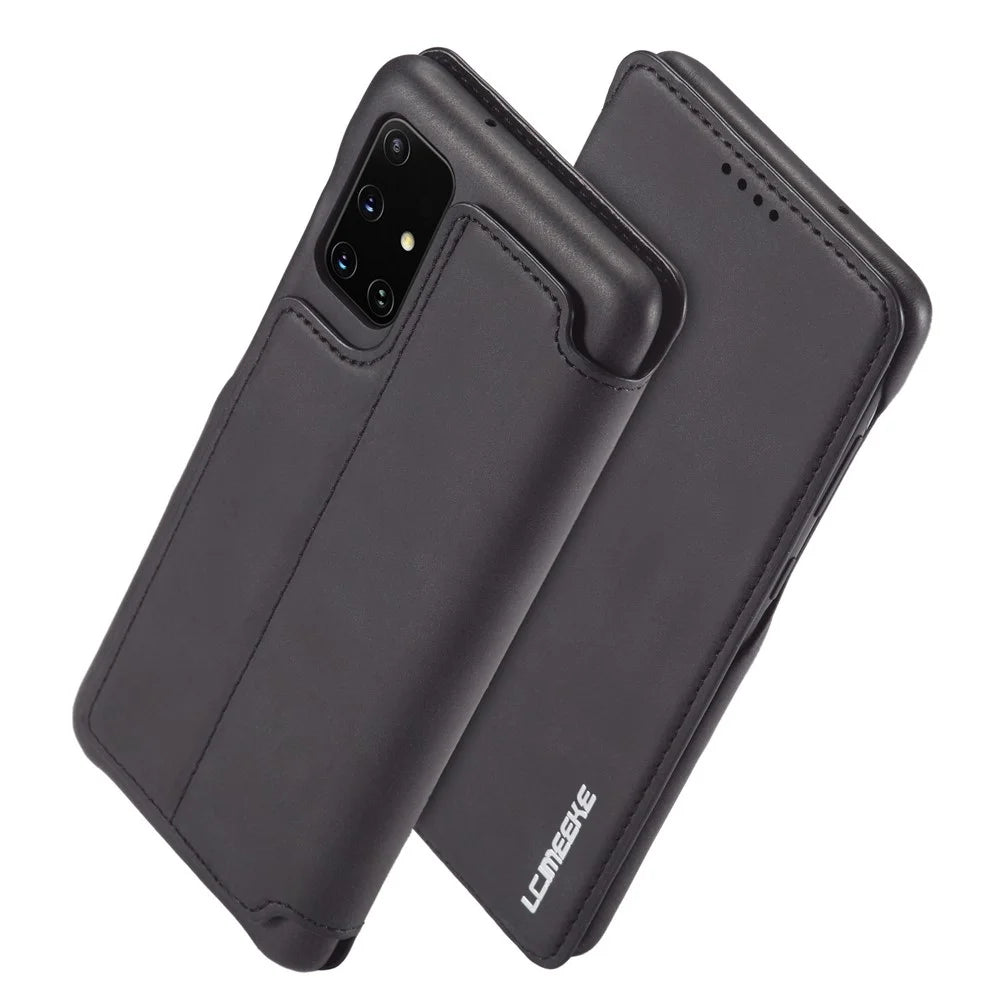 LC.IMEEKE Retro Style Flip Leather Card Holder Phone Case for Samsung Galaxy A51 - Black - 2