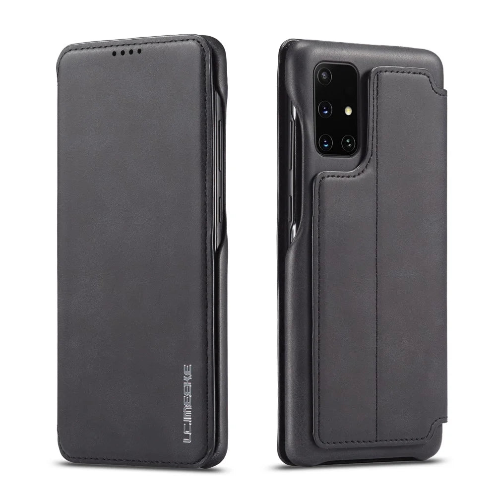 LC.IMEEKE Retro Style Leather Case with Card Holder for Samsung Galaxy A71 - Black - 1