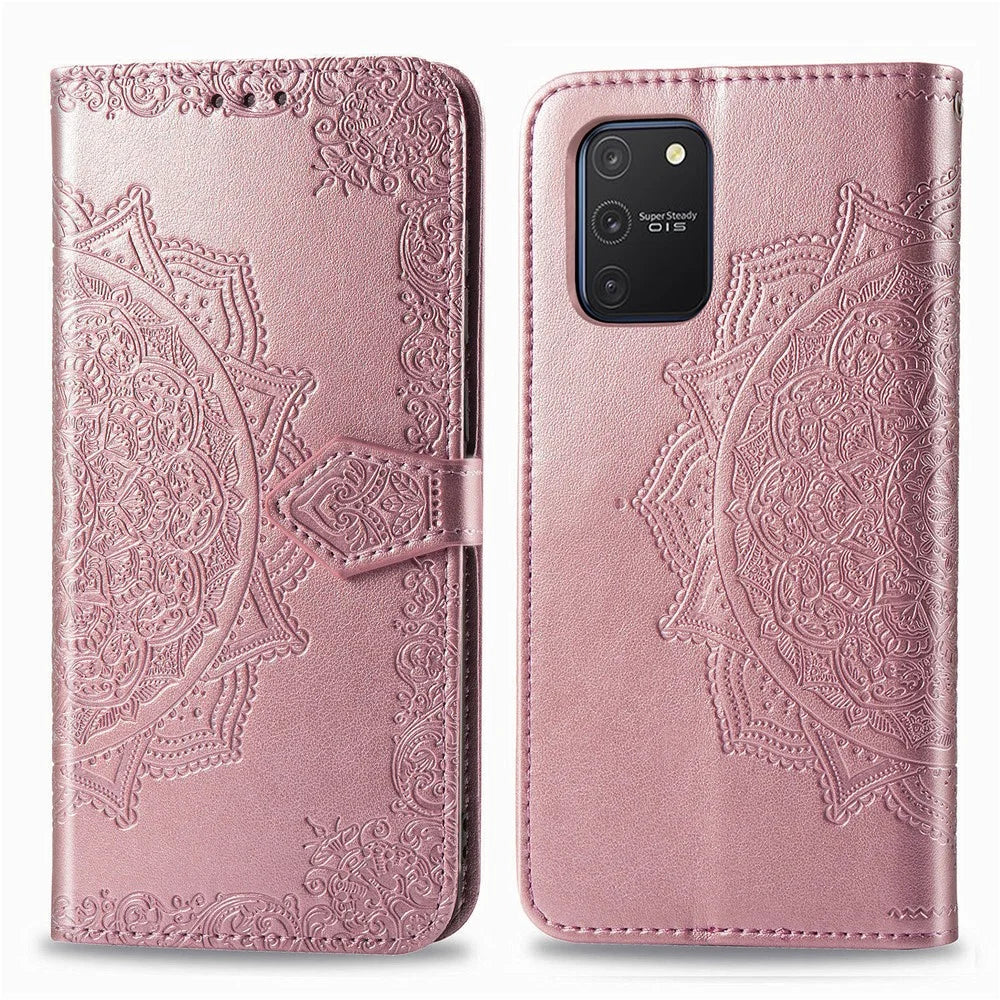 Embossed Mandala Flower Wallet Leather Stand Phone Protection Cover for Samsung Galaxy A91/S10 Lite - Rose Gold - 2