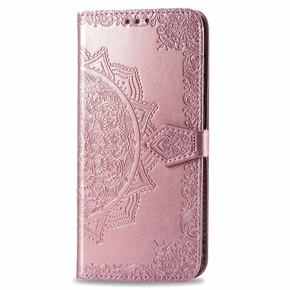Embossed Mandala Flower Wallet Leather Stand Phone Protection Cover for Samsung Galaxy A91/S10 Lite - Rose Gold - 3