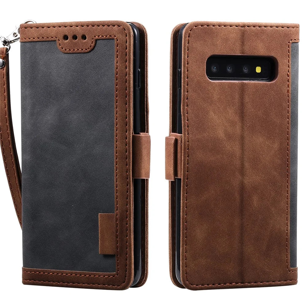 Vintage Splicing Style Wallet Stand Leather Phone Shell for Samsung Galaxy S10 - Grey - 2