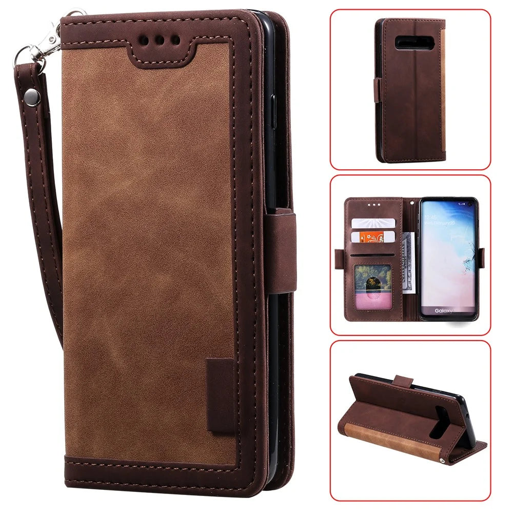 Retro Splicing Leather Wallet Phone Case for Samsung Galaxy S10 Plus - Brown - 1