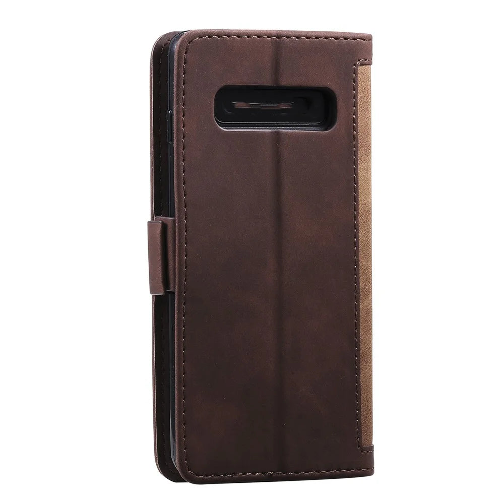 Retro Splicing Leather Wallet Phone Case for Samsung Galaxy S10 Plus - Brown - 5