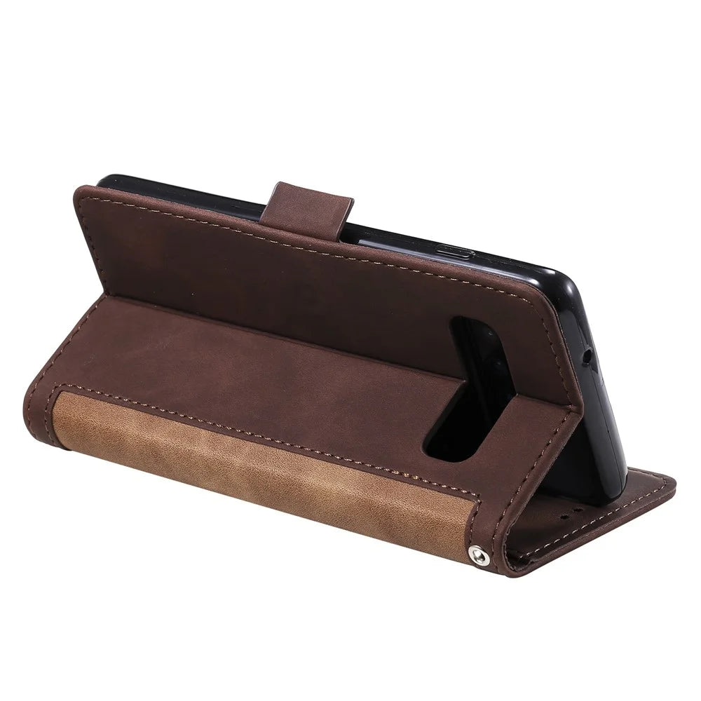 Retro Splicing Leather Wallet Phone Case for Samsung Galaxy S10 Plus - Brown - 7