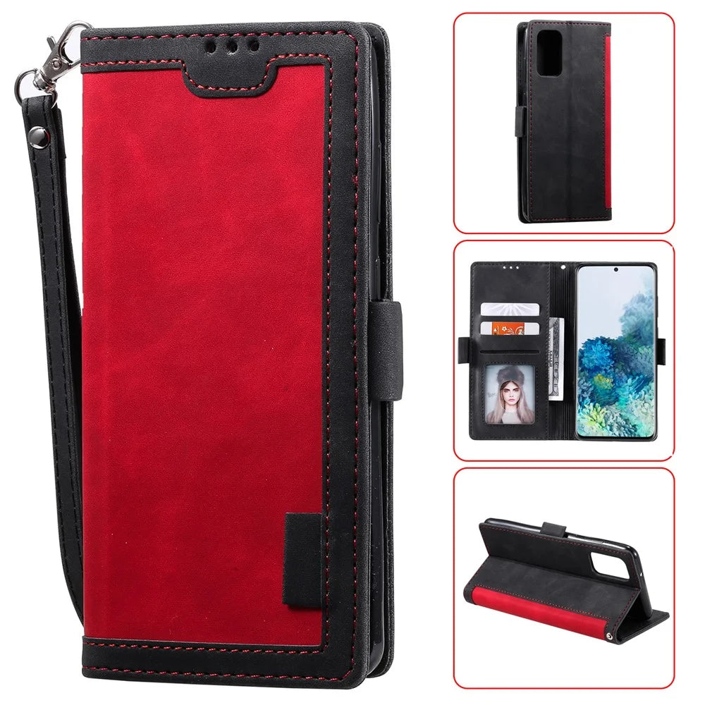 Vintage Splicing Style Wallet Stand Leather Phone Cover for Samsung Galaxy S20 Plus - Red - 1