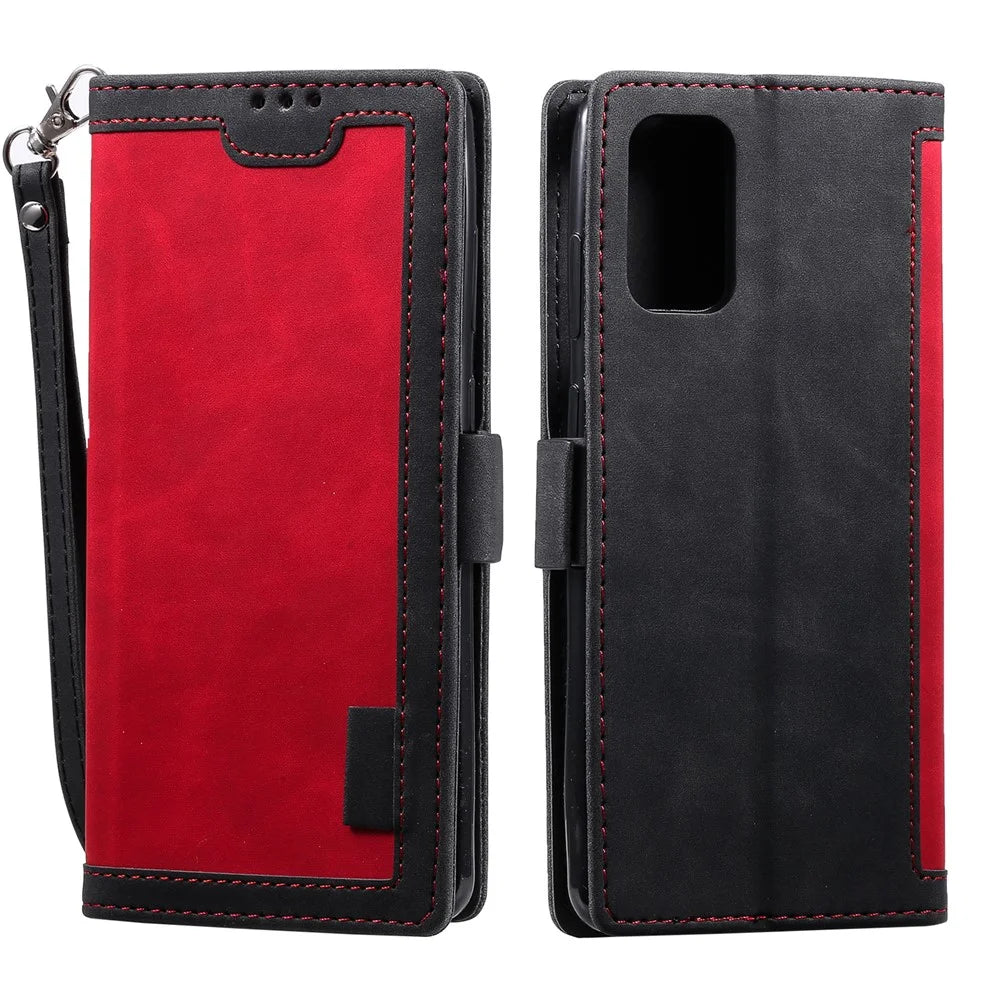 Vintage Splicing Style Wallet Stand Leather Phone Cover for Samsung Galaxy S20 Plus - Red - 2