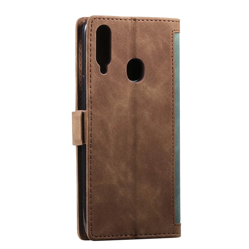 Vintage Splicing Style Wallet Stand Leather Flip Phone Case for Samsung Galaxy A20s  - Green - 5