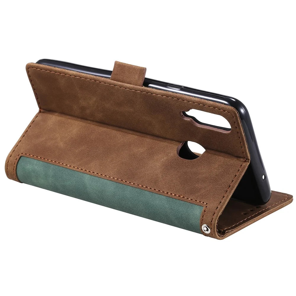 Vintage Splicing Style Wallet Stand Leather Flip Phone Case for Samsung Galaxy A20s  - Green - 7