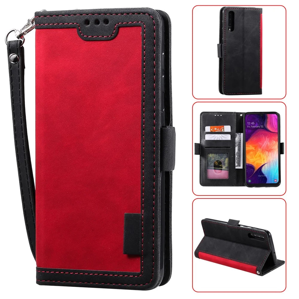 Special Retro Splicing Leather Shell for Samsung Galaxy A50/A50s/A30s - Red - 1