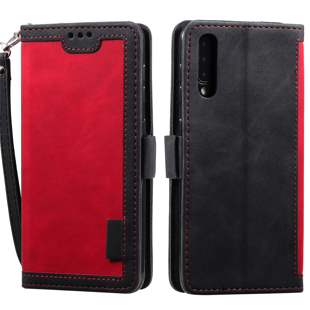 Vintage Splicing Style Wallet Stand Leather Flip Phone Cover for Samsung Galaxy A70  - Red - 2