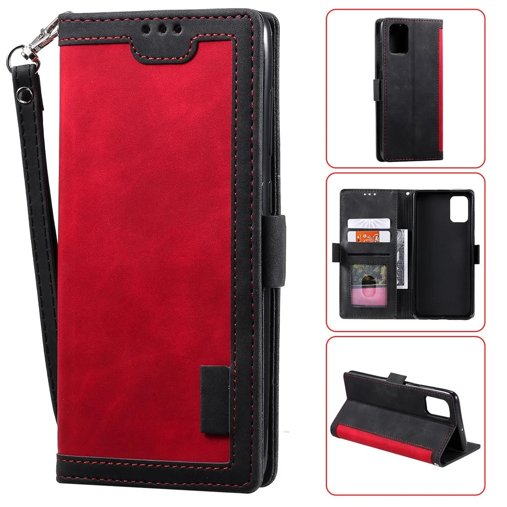 Retro Style Splicing Leather Wallet Phone Case for Samsung Galaxy A71 - Red - 1