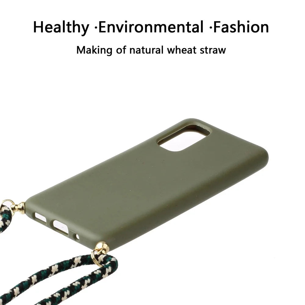 Wheat Straw TPU Phone Case with Hand Strap for Samsung Galaxy S20 4G/S20 5G - Green - 2