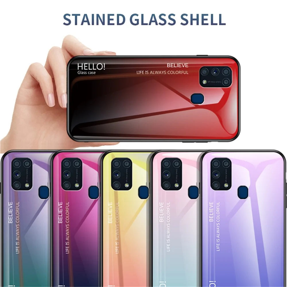 Gradient Color Tempered Glass + PC + TPU Hybrid Case for Samsung Galaxy M31 - Red/Black - 4