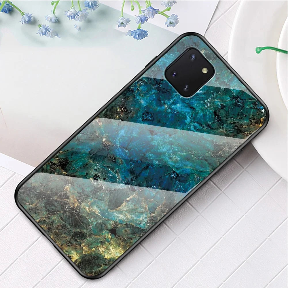Marble Grain Pattern Tempered Glass PC + TPU Phone Cover for Samsung Galaxy A81/Note 10 Lite - Emerald - 1