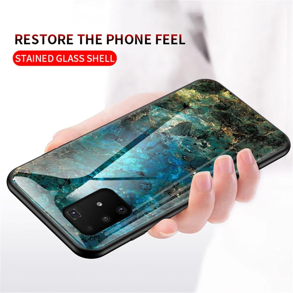 Marble Texture Protection Tempered Glass + PC + TPU Combo Case for Samsung Galaxy A91/S10 Lite - Emerald - 2