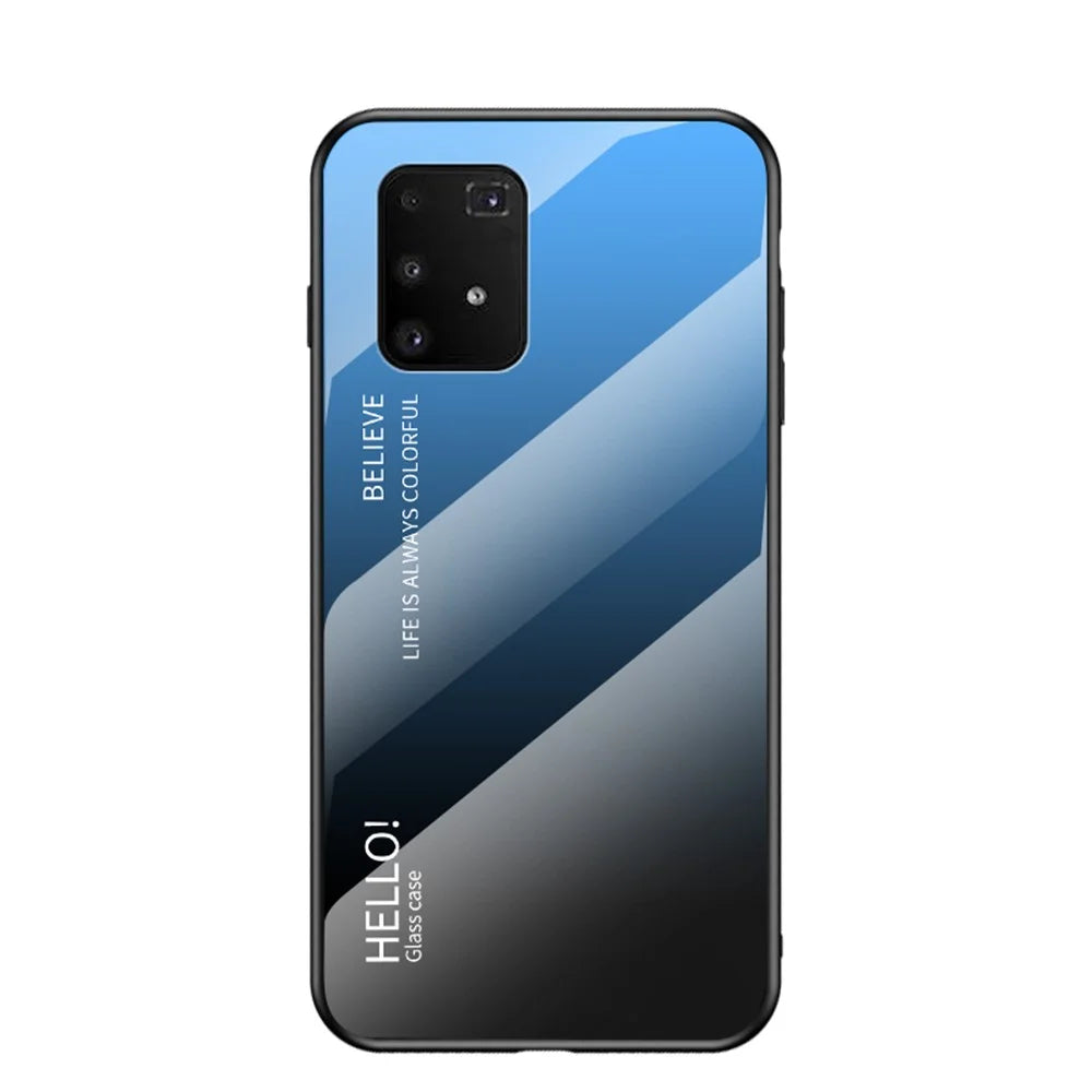 Gradient Color Tempered Glass + PC + TPU Shell for Samsung Galaxy A91/S10 Lite - Blue / Black - 2