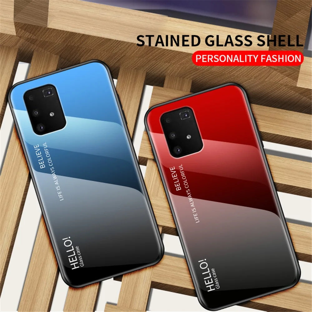 Gradient Color Tempered Glass + PC + TPU Shell for Samsung Galaxy A91/S10 Lite - Blue / Black - 3