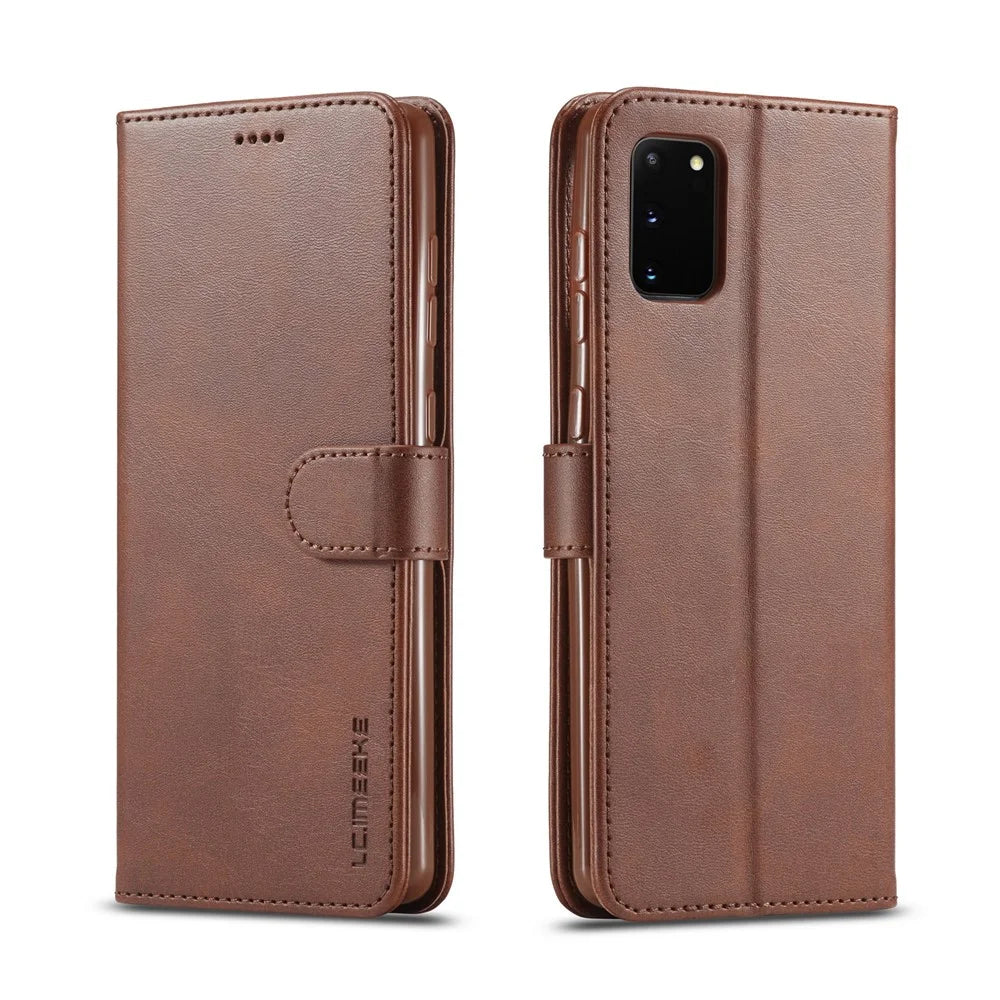 LC.IMEEKE Leather Wallet Case for Samsung Galaxy A91/S10 Lite - Coffee - 1