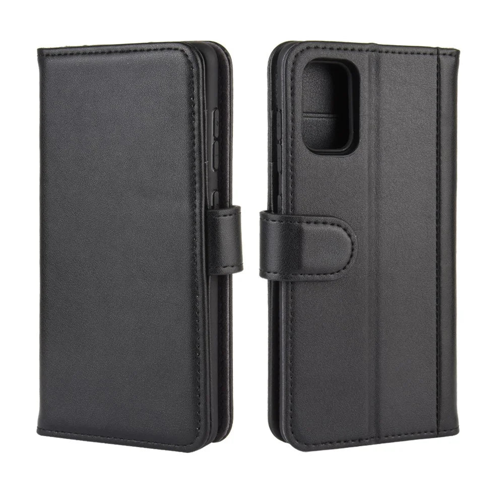 For Samsung Galaxy A41 (Global) Phone Cases Genuine Split Leather Wallet Mobile Cover Stand - Black - 2
