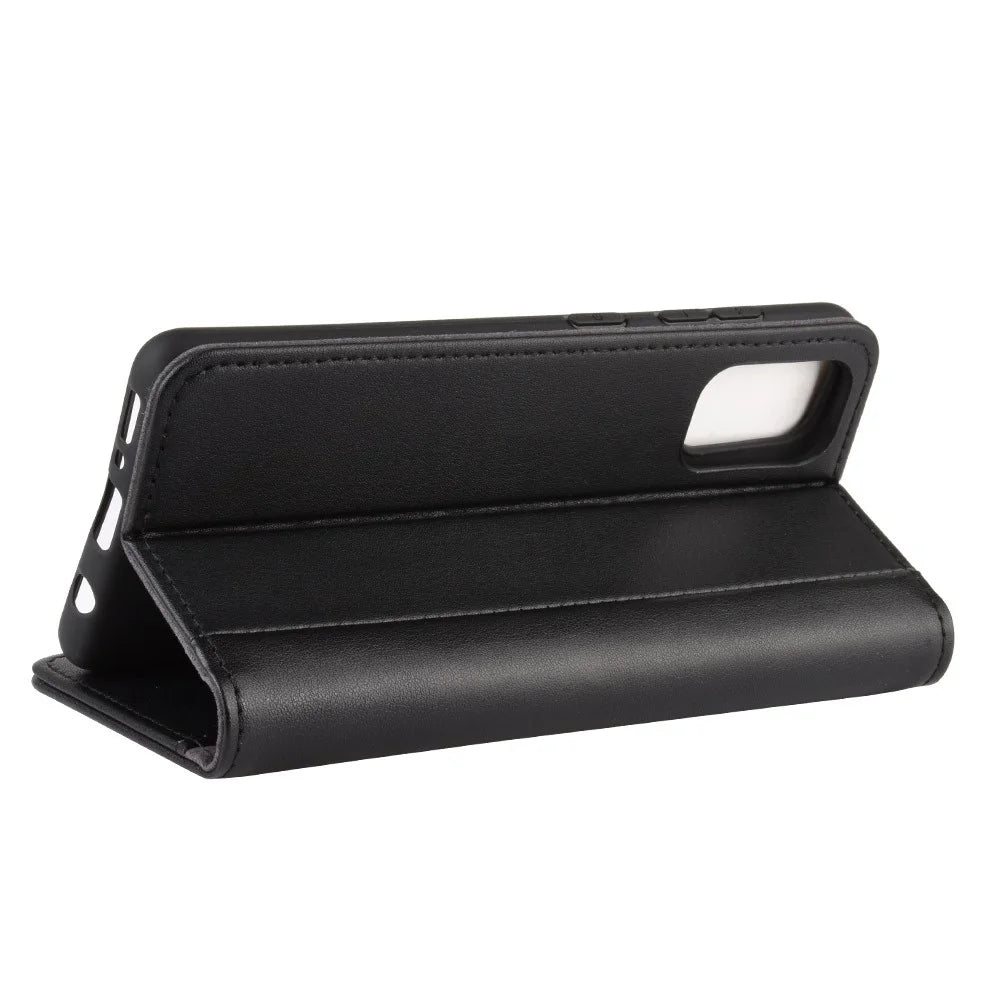 For Samsung Galaxy A41 (Global) Phone Cases Genuine Split Leather Wallet Mobile Cover Stand - Black - 7