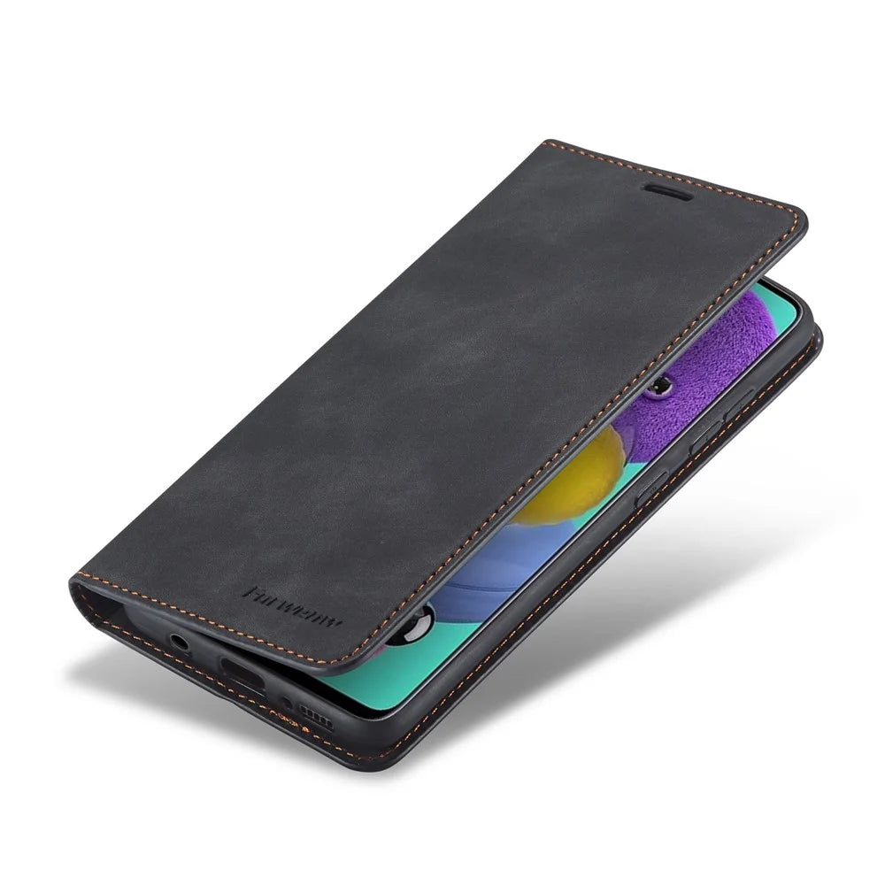 FORWENW Fantasy Series Silky Touch Cell Phone Leather Wallet Case for Samsung Galaxy A51 - Black - 5