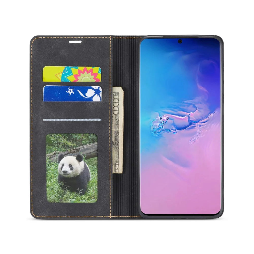 FORWENW Fantasy Series Silky Touch Leather Stand Case with Card Slots for Samsung Galaxy S20 4G/S20 5G - Black - 2