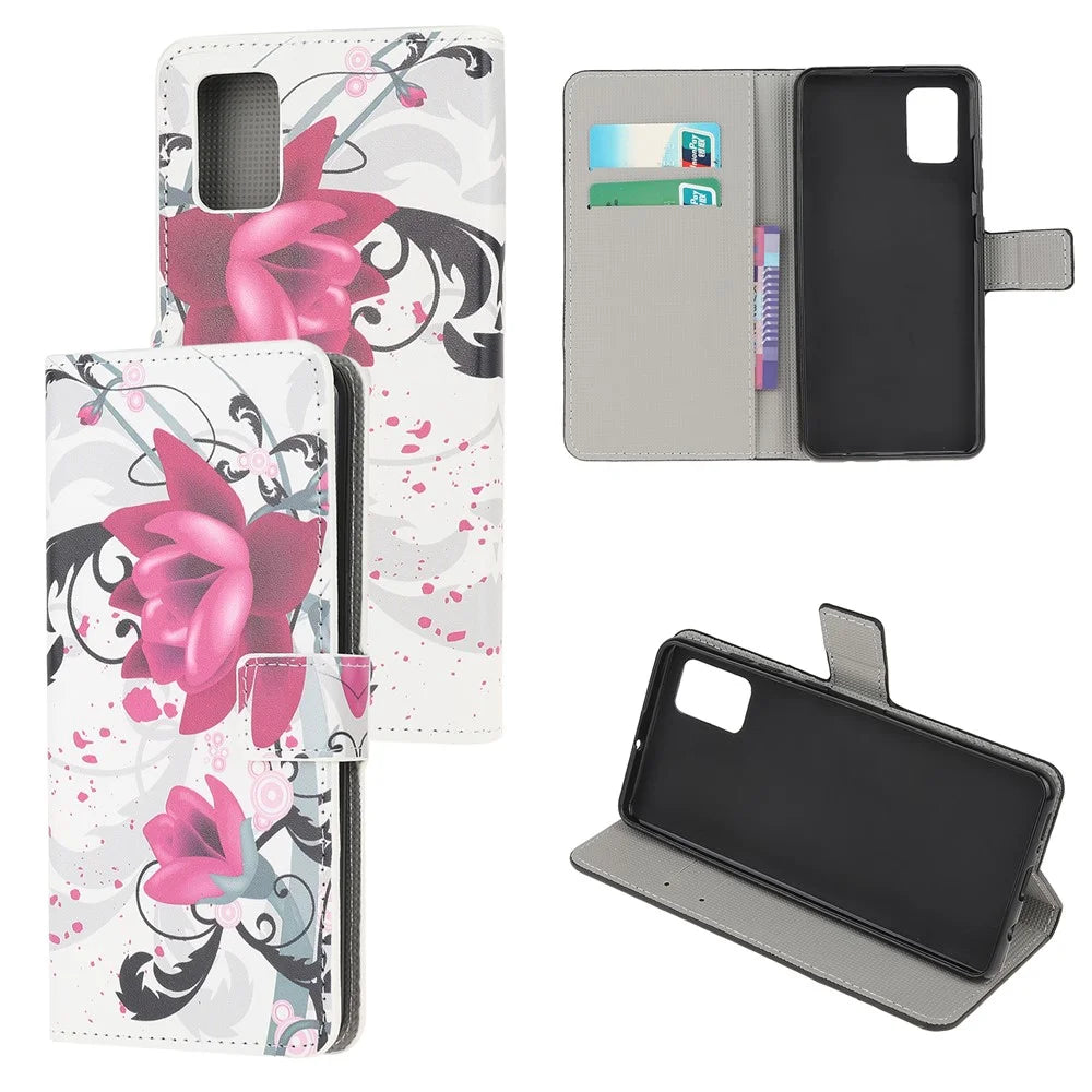 Pattern Printing Wallet Leather Stand Case for Samsung Galaxy A51 5G - Purple Flowers - 1