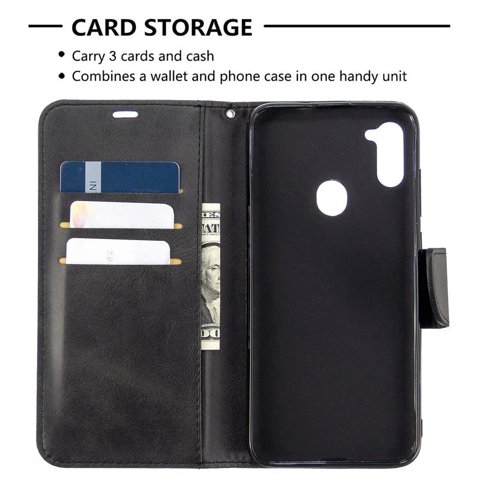 Wallet Leather Stand Case for Samsung Galaxy A11 (EU Version)/M11 - Black - 3