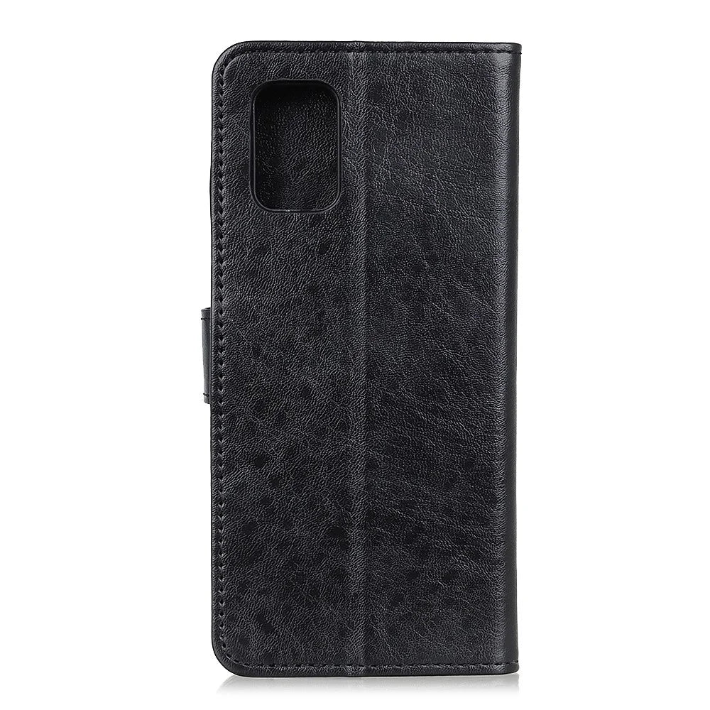 For Samsung Galaxy A41 (Global Version) Crazy Horse Leather Shell with Wallet Stand Case - Black - 2