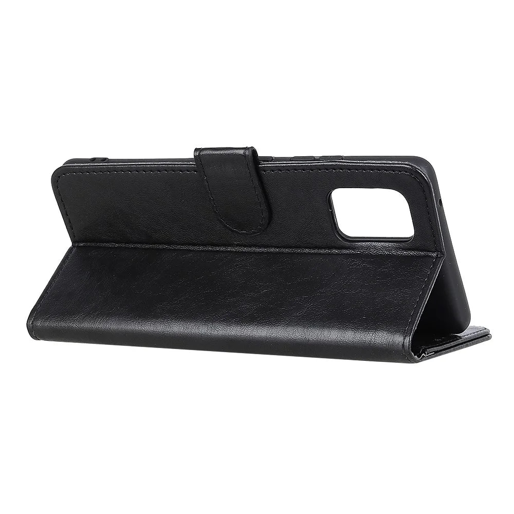 For Samsung Galaxy A41 (Global Version) Crazy Horse Leather Shell with Wallet Stand Case - Black - 3