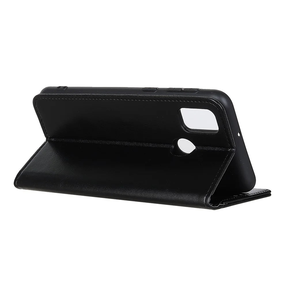 Crazy Horse Leather Wallet Stand Case for Samsung Galaxy A21s - Black - 3