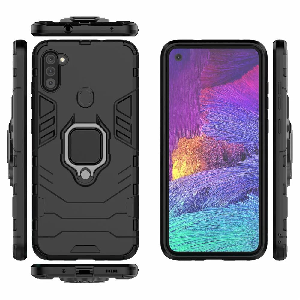 Cool Guard Ring Holder Kickstand PC + TPU Stylish Case for Samsung Galaxy A11 (EU Version) - Black - 6