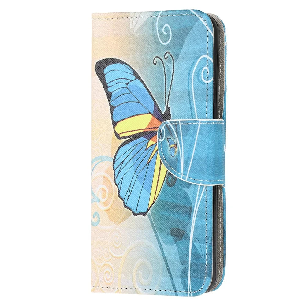 Cross Texture Patterned Flip Leather Shell Wallet Stand Phone Cover for Samsung Galaxy A31 - Blue Butterfly - 2