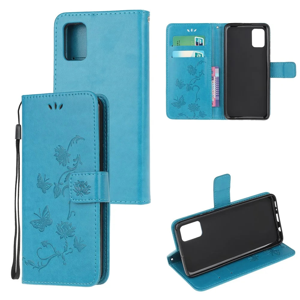 Imprint Butterfly Flowers Leather with Wallet Case for Samsung Galaxy A31 - Blue - 1
