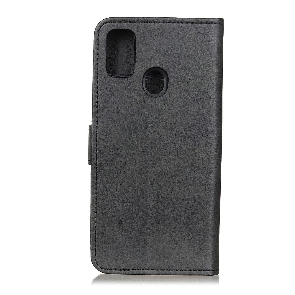 Matte Skin Leather Wallet Stand Case for Samsung Galaxy A21s - Black - 2