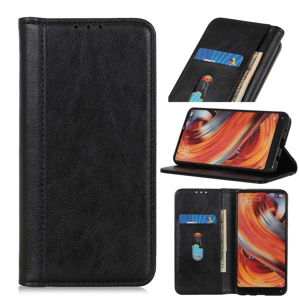 Litchi Skin Auto-absorbed Split Leather Phone Case for Samsung Galaxy A21s - Black - 1