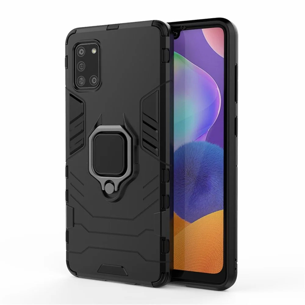 PC + TPU Stylish Case with Kickstand for Galaxy A31 - Black - 1
