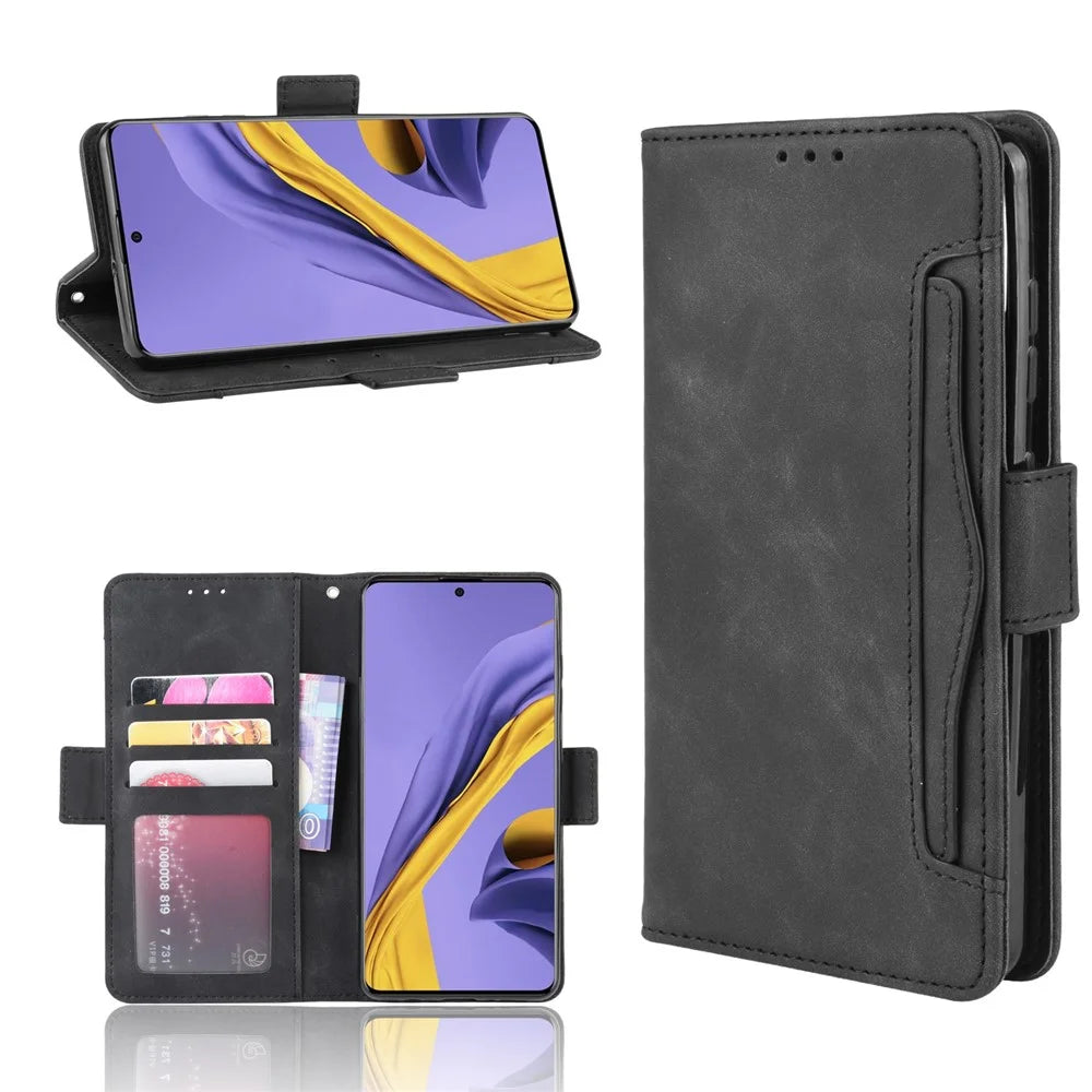 With Stand PU Leather Cover with Multiple Card Slots for Samsung Galaxy A51 5G SM-A516 - Black - 1