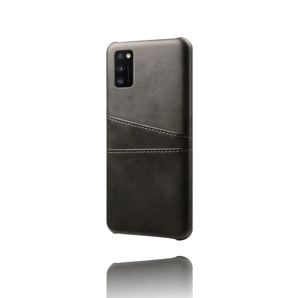 Double Card Slots PU Leather Coated Plastic Protector Case for Samsung Galaxy A41 (Global Version) - Black - 5