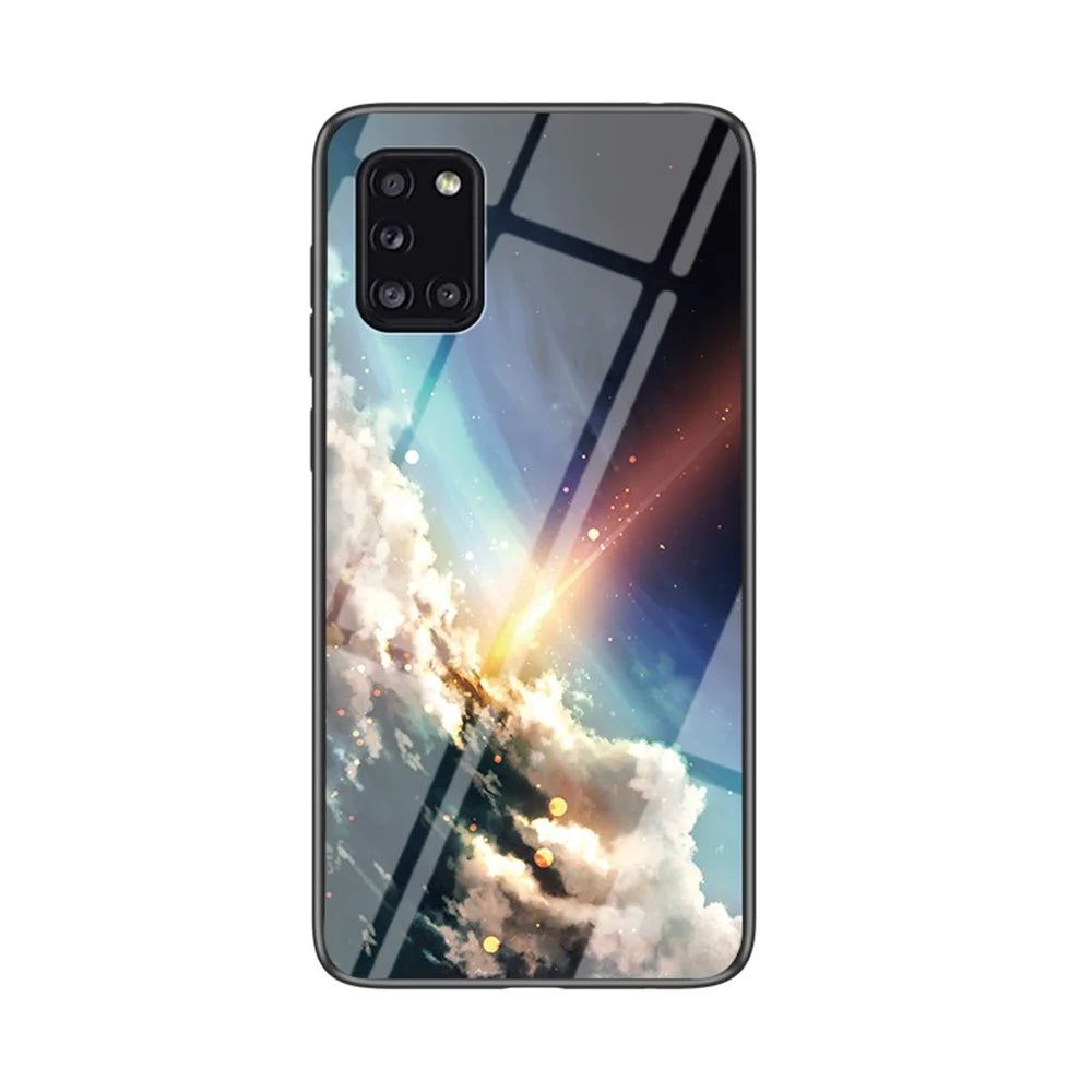 Starry Sky Pattern Tempered Glass + PC + TPU Hybrid Case for Samsung Galaxy A31 - Meteor - 2